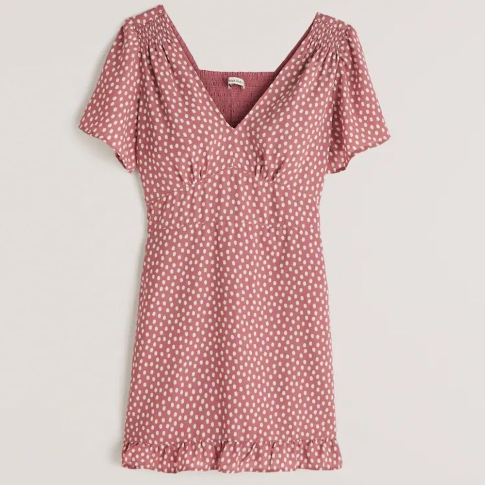 Abercrombie Printed Flutter Sleeve Smocked Mini Dress